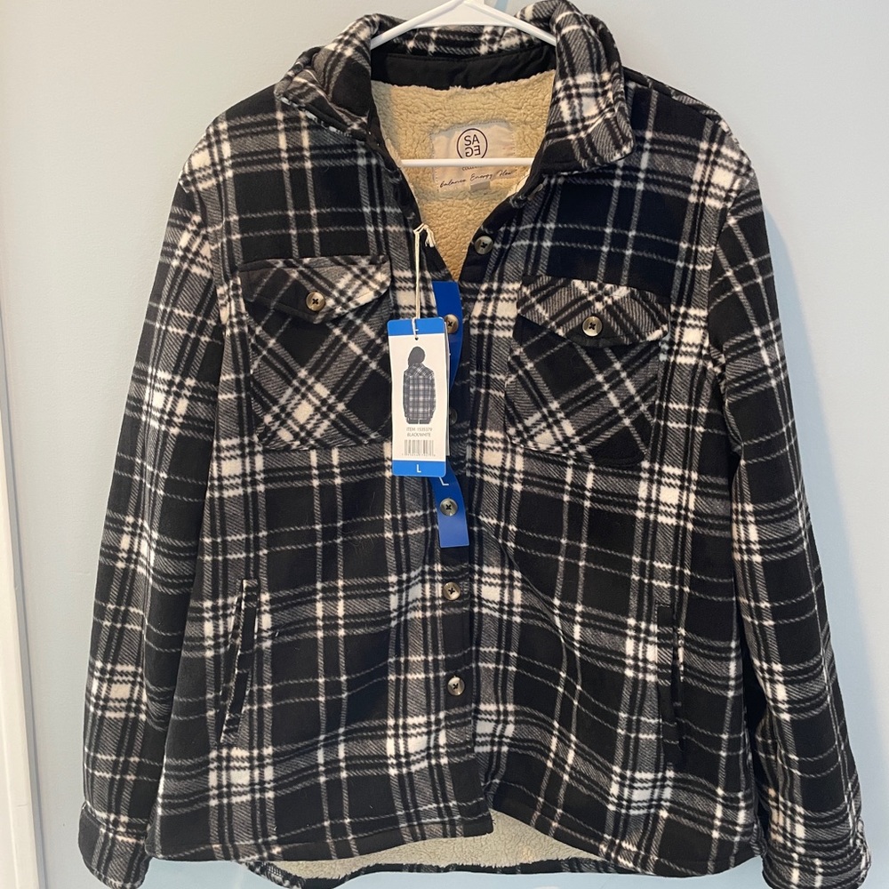 Costco Shacket amazing warm soft ladies large black white plaid